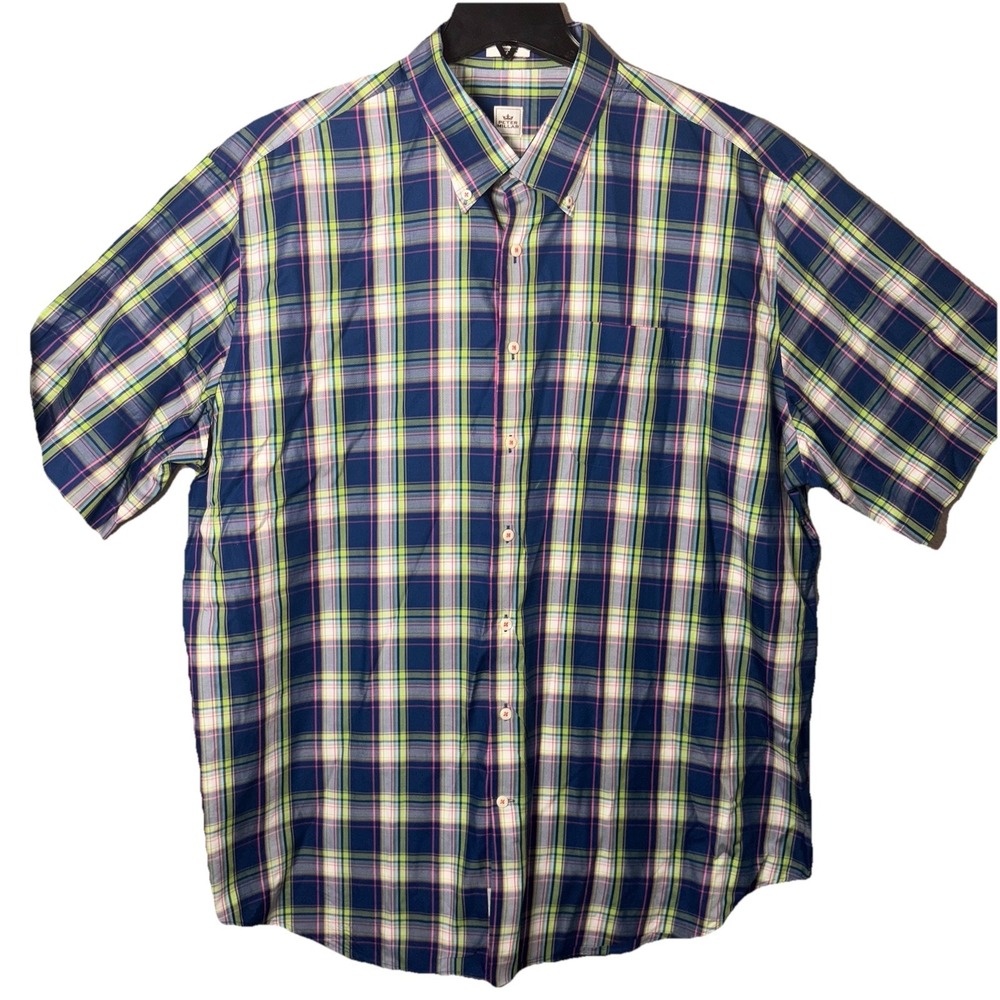 Peter Millar Men's Short Sleeve Button Down Plaid Shirt Size XXL Golf Preppy